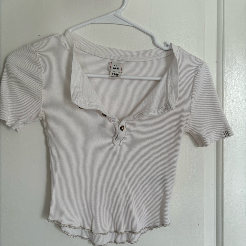 White Button Cropped T-Shirt